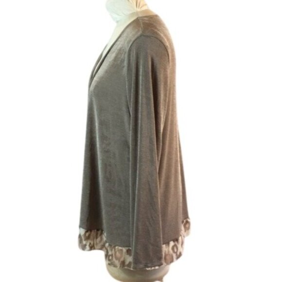 Cardigan Open Front Leopard Print Trim Large - Picture 3 of 5